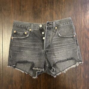 Levi's 501 Black faded Distressed Jean Shorts with Raw Hem